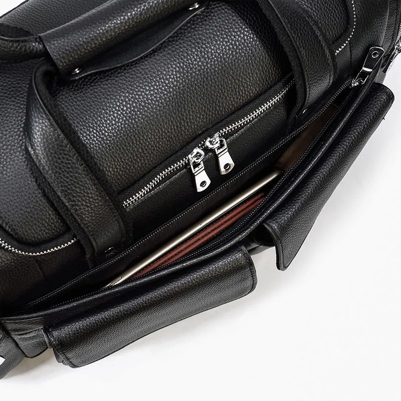 CHARLEROI Black Leather Travel Bag