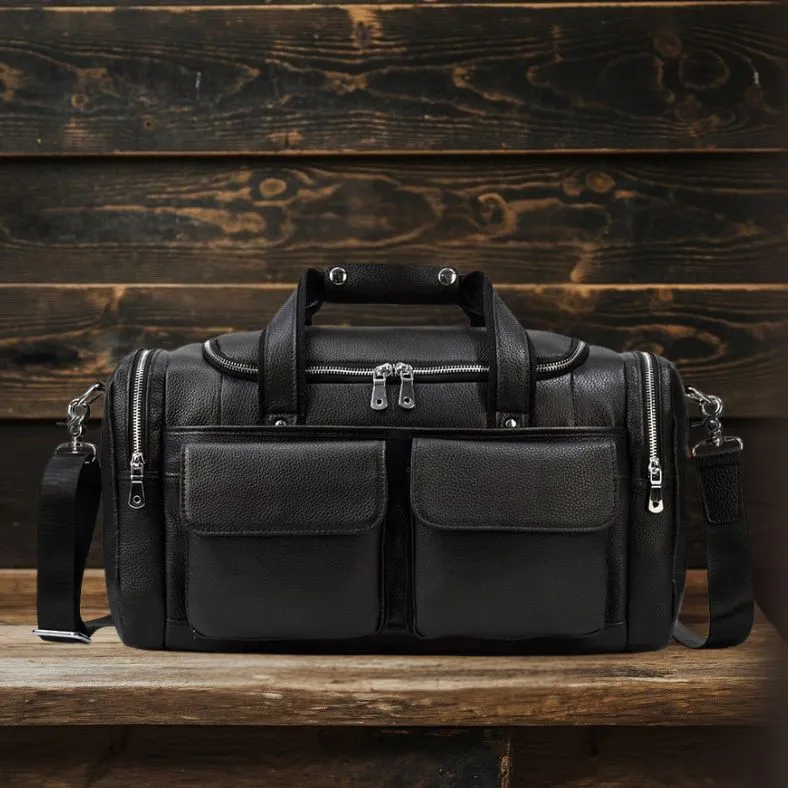 CHARLEROI Black Leather Travel Bag