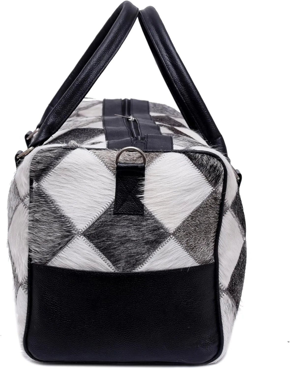CHAYELL Cowhide Leather Duffle Bag for Men and Women - Genuine Leather Gym Duffle Bag, Weekend Travel Bag with Hand Strap (Multipatch, Silver)