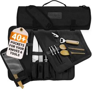 Chef Knife Roll Bag | 8  Slots for Knives & Kitchen Tools | Knife Carrying Case Only, Tools Not Included | Chef Knife Bag for Professional Chefs & Culinary Students (Night Black)
