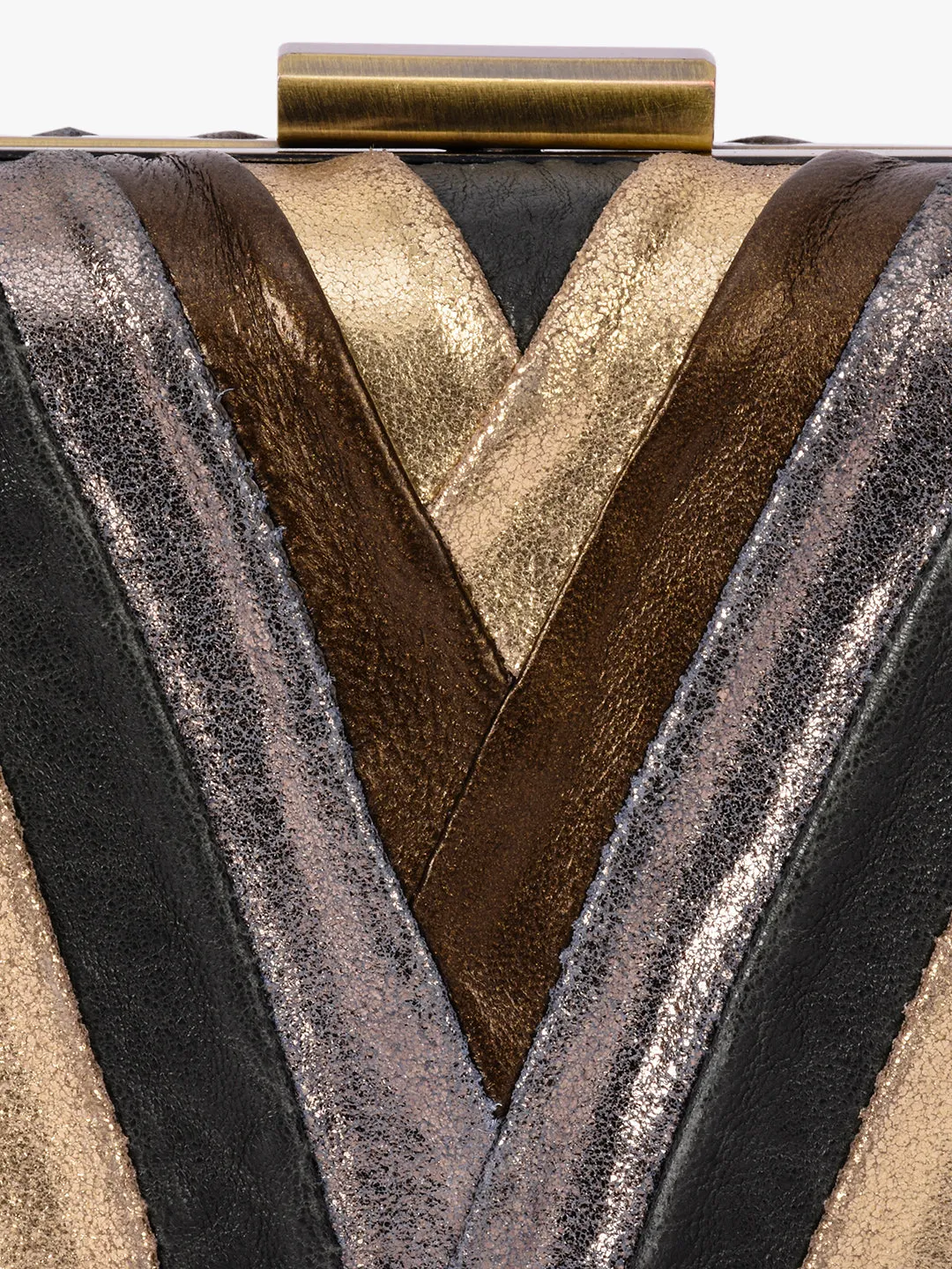 Chevron Clutch In Multi Leathers