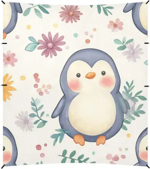 Childish Cute Penguin Blue Cartoon Beach Cabana UPF50  Easy Setup Portable Sun Shelter Includes Sand Shovel, Sandbags, Stability Poles for Camping, Picnics, Backyard & Fishing