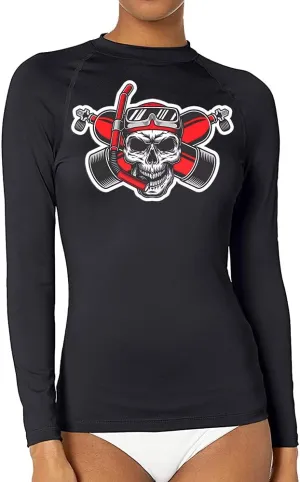 CHOO Women's Pirate Skull Uv-Protected Sports Fitted Shirt Skin Tee for Fishing, Large