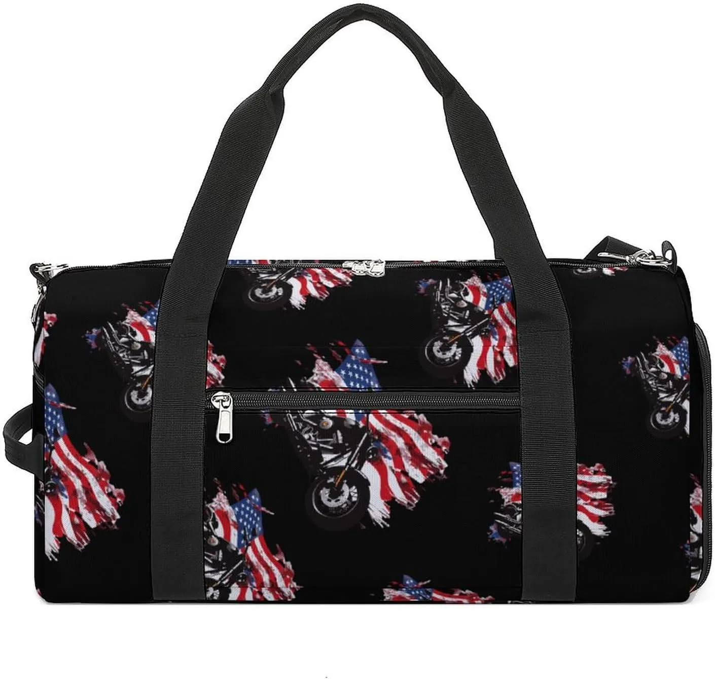 Chopper Motorcycle American Flag Sports Gym Bag for Men Women Travel Duffel Bag with Shoulder Strap