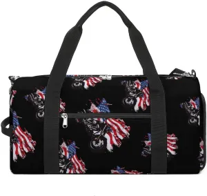 Chopper Motorcycle American Flag Sports Gym Bag for Men Women Travel Duffel Bag with Shoulder Strap