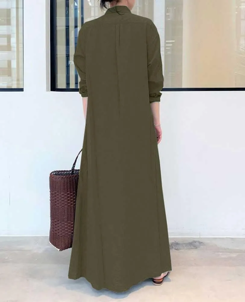 chouyatou Women's Basic Loose Fit Long Sleeve Button Up Maxi Shirt Dress with Pockets
