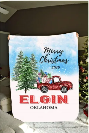 Christmas Throw Blanket Merry Christmas 2019 Elgin Oklahoma State Plush Fleece Blanket 60" x 80" Holiday Christmas Fleece Blanket Soft, Plush, Warm Winter Cabin Throw White