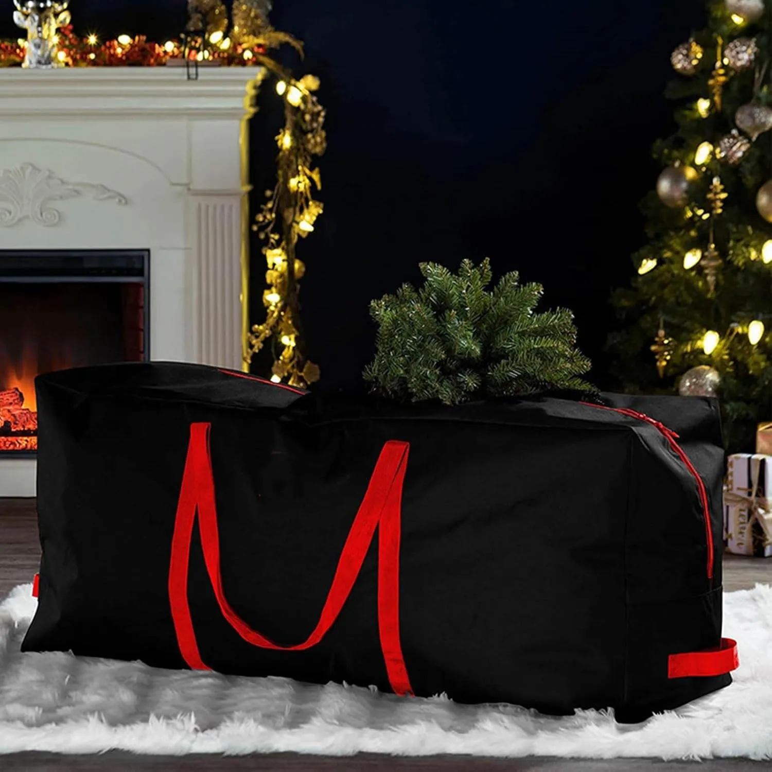 Christmas Tree Storage Bag Oxford Waterproof Duffel Bag Fits up to 4 Ft Christmas Tree Multipurpose Storage Bag with Reinforced Handles Double Zippers Tear Proof Holiday Storage Container (Black)