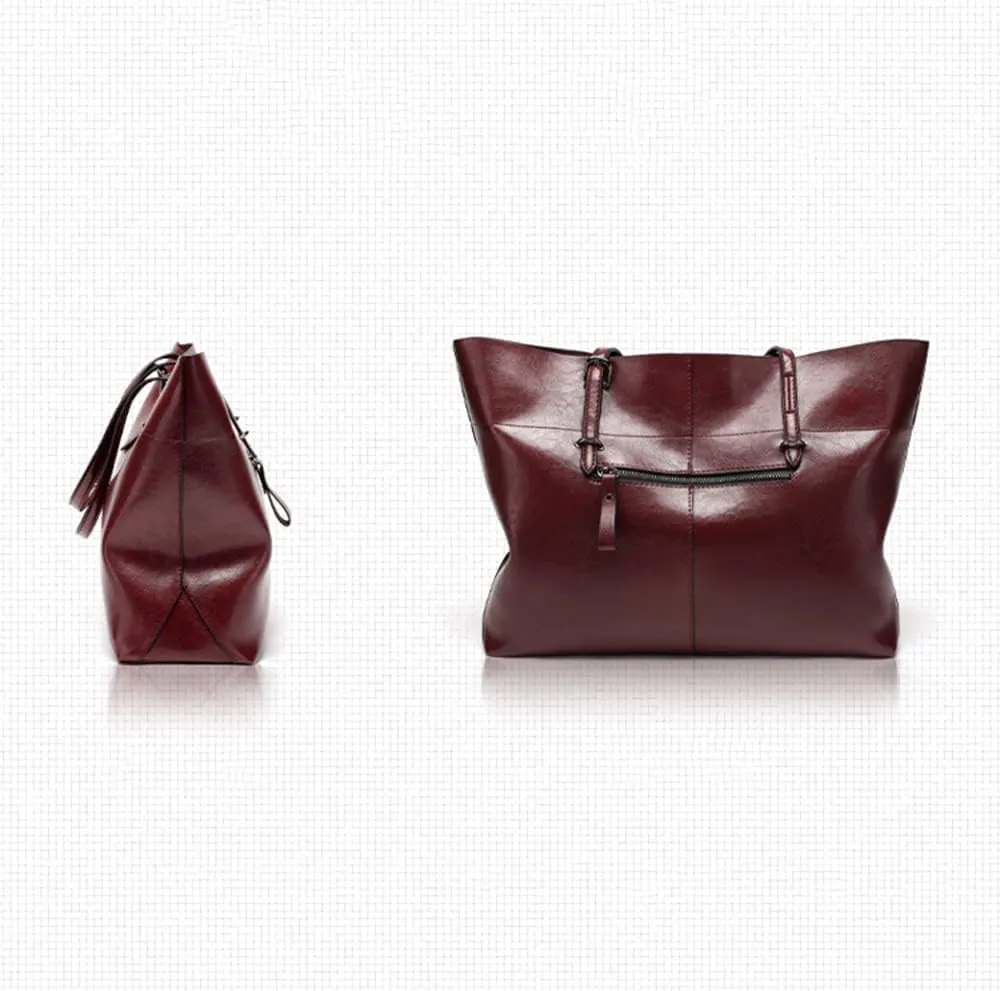 Classic Fashion Genuine Leather Tote Bag for Women - Large Capacity Shoulder Handbag with Zipper Closure