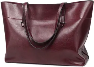Classic Fashion Genuine Leather Tote Bag for Women - Large Capacity Shoulder Handbag with Zipper Closure