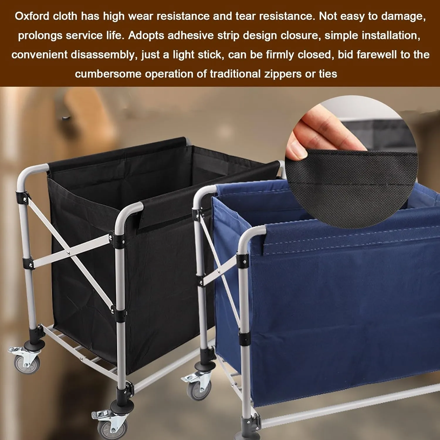 Cleaning Carts on Wheels Extra-Thick Stainless Steel, Collapsible X Cart with Removable Fabric Bags Oxford Cloth, Large-Caliber Design Bottom Silent Wheel(Blue,96x82x57cm/38x32x22in)
