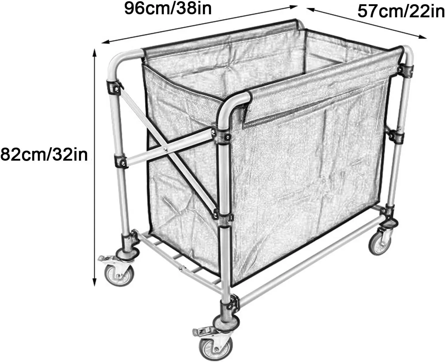 Cleaning Carts on Wheels Extra-Thick Stainless Steel, Collapsible X Cart with Removable Fabric Bags Oxford Cloth, Large-Caliber Design Bottom Silent Wheel(Blue,96x82x57cm/38x32x22in)