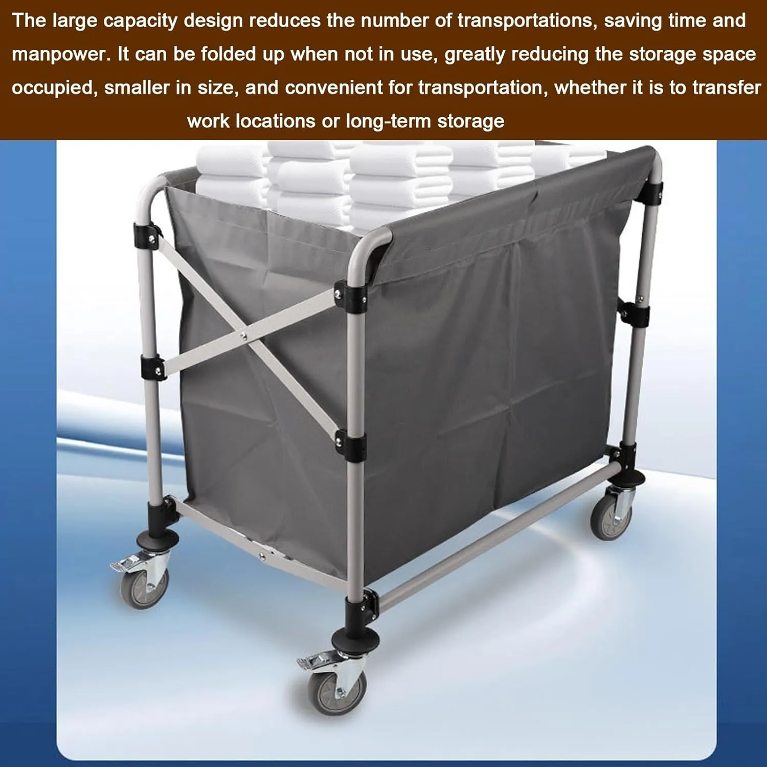 Cleaning Carts on Wheels Extra-Thick Stainless Steel, Collapsible X Cart with Removable Fabric Bags Oxford Cloth, Large-Caliber Design Bottom Silent Wheel(Blue,96x82x57cm/38x32x22in)