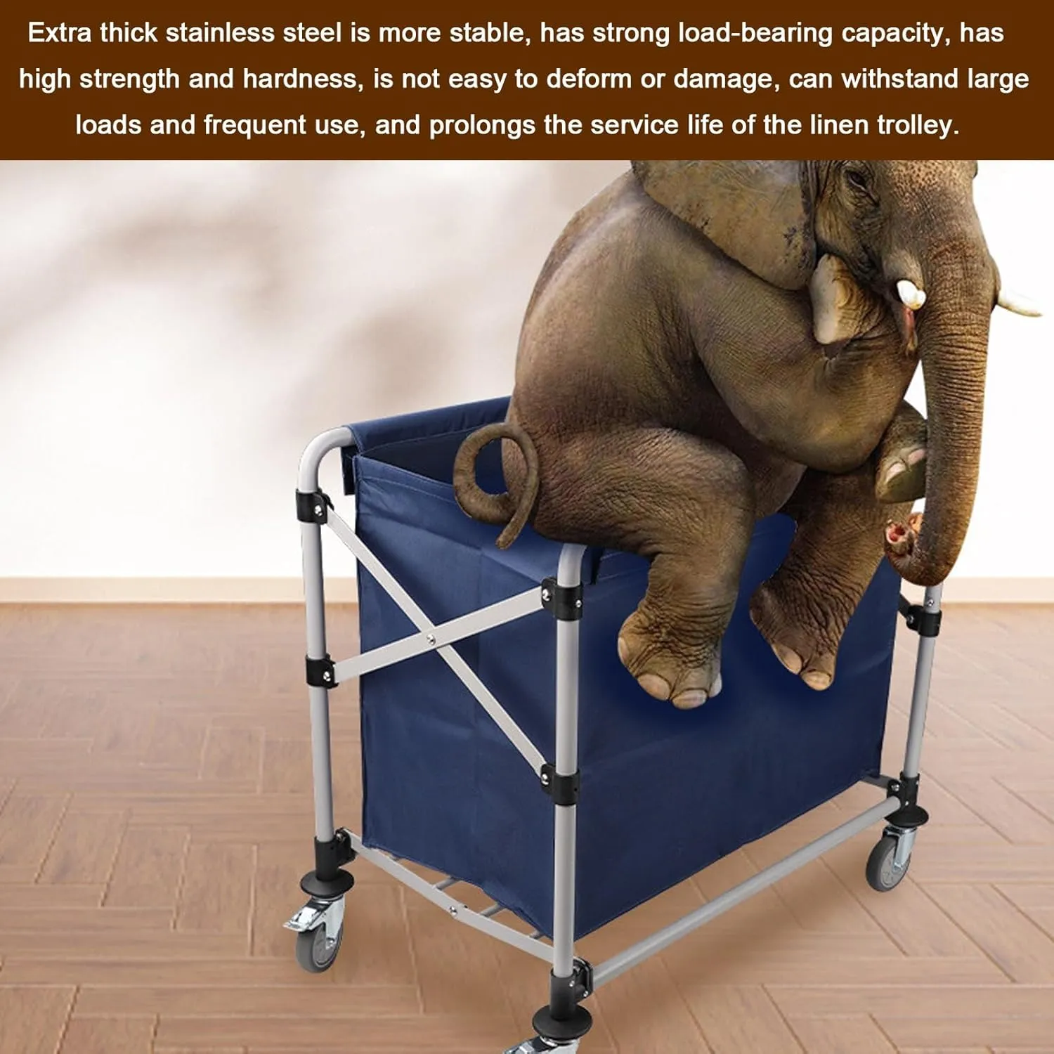 Cleaning Carts on Wheels Extra-Thick Stainless Steel, Collapsible X Cart with Removable Fabric Bags Oxford Cloth, Large-Caliber Design Bottom Silent Wheel(Blue,96x82x57cm/38x32x22in)
