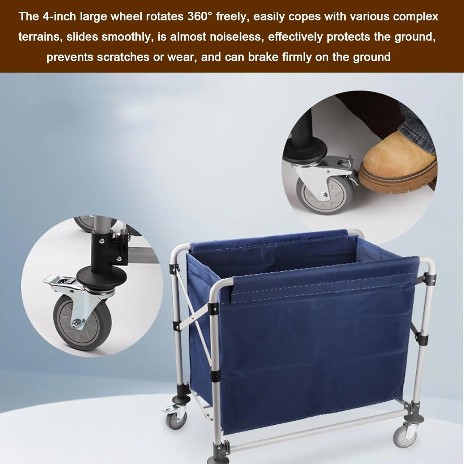 Cleaning Carts on Wheels Extra-Thick Stainless Steel, Collapsible X Cart with Removable Fabric Bags Oxford Cloth, Large-Caliber Design Bottom Silent Wheel(Blue,96x82x57cm/38x32x22in)