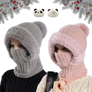 Clockwisek Women's Knitted Hat in Autumn and Winter, Wind-Resistant Warm Scarf Hat Face Mask Hooded Scarf Integrated