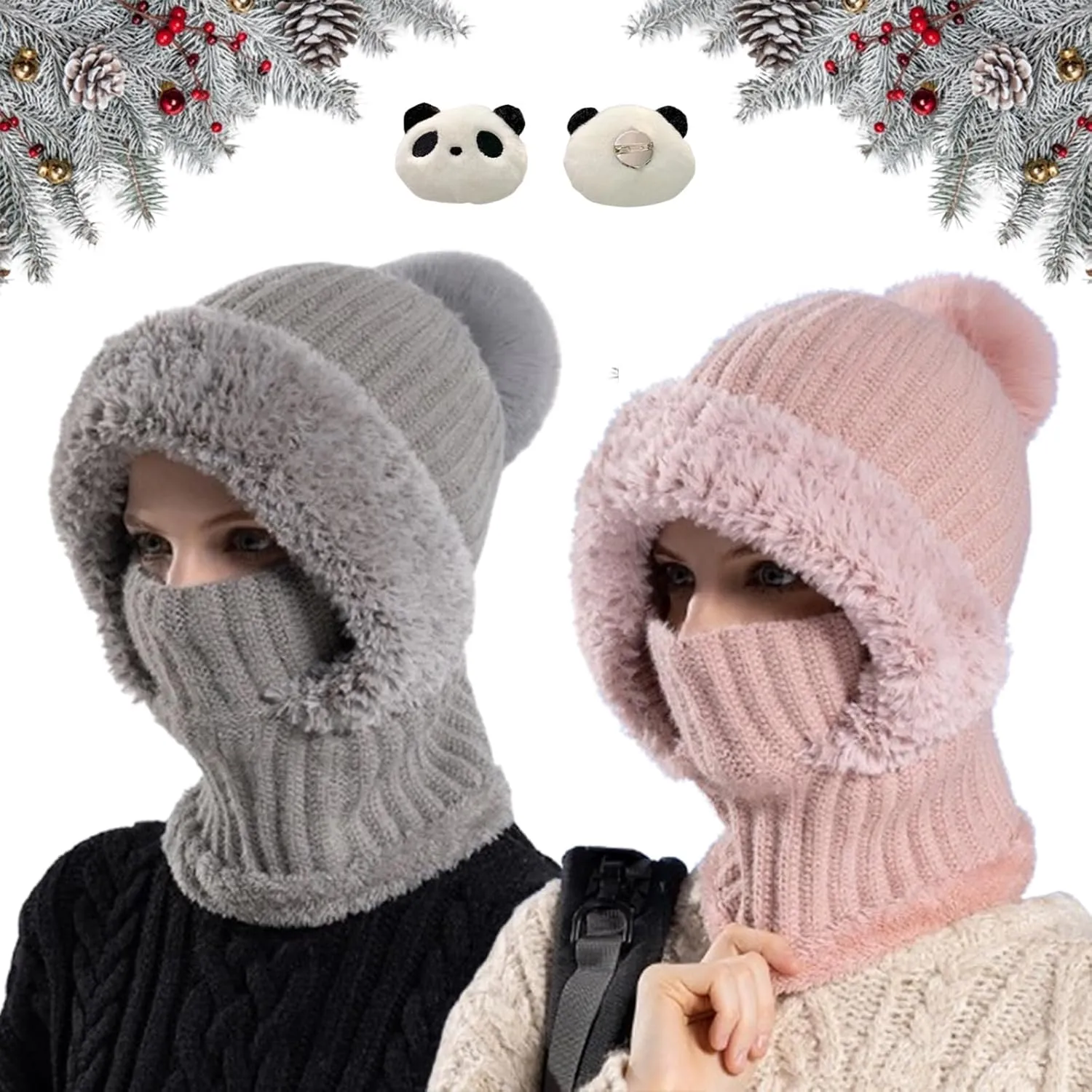 Clockwisek Women's Knitted Hat in Autumn and Winter, Wind-Resistant Warm Scarf Hat Face Mask Hooded Scarf Integrated