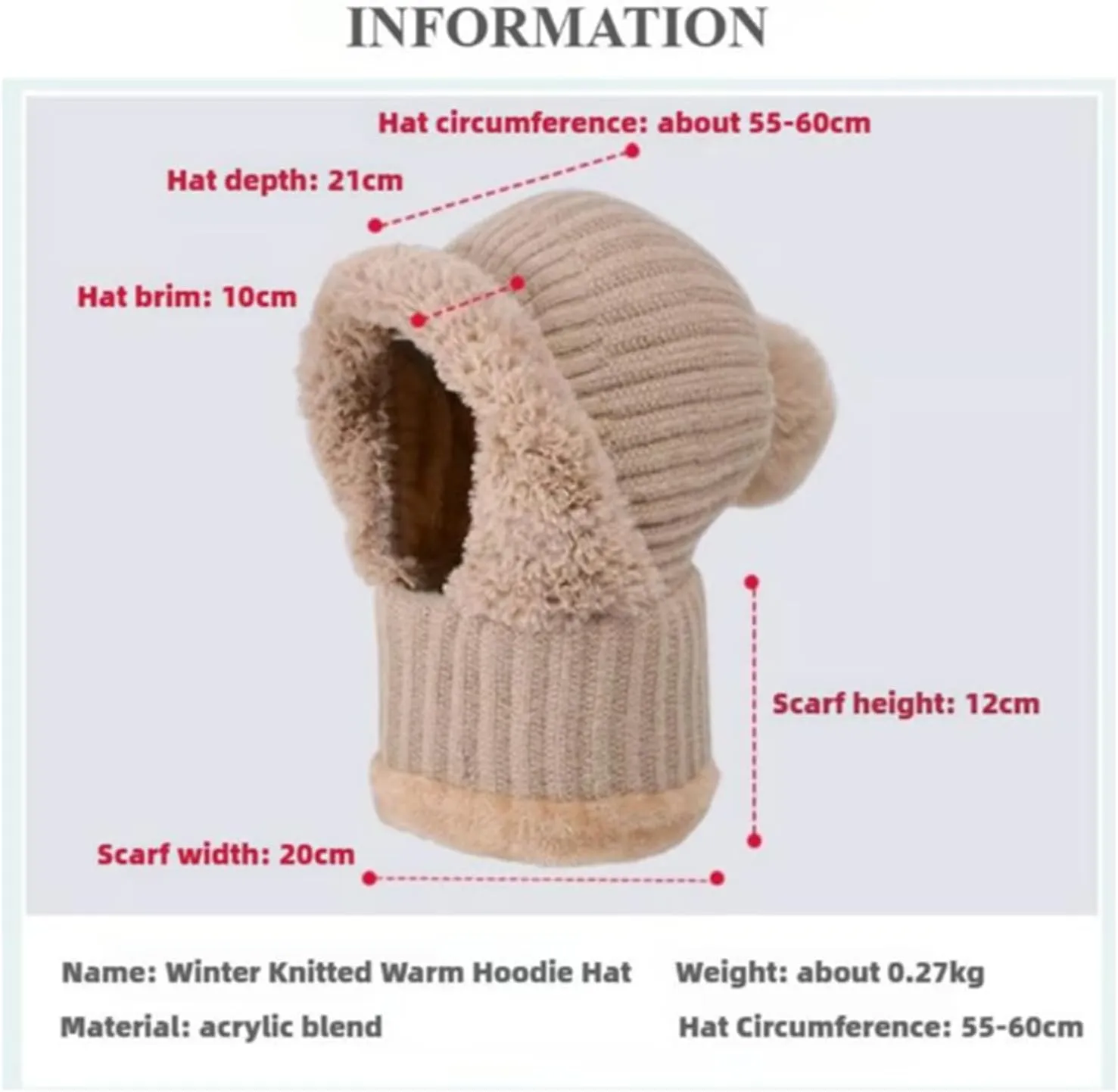 Clockwisek Women's Knitted Hat in Autumn and Winter, Wind-Resistant Warm Scarf Hat Face Mask Hooded Scarf Integrated