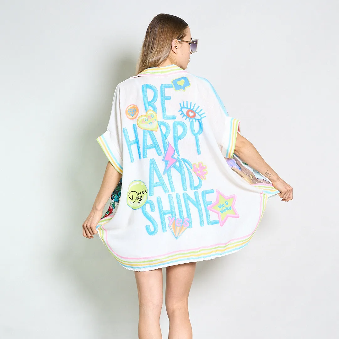 Coastal surfboard and lighthouse print oversized shirt wholesale