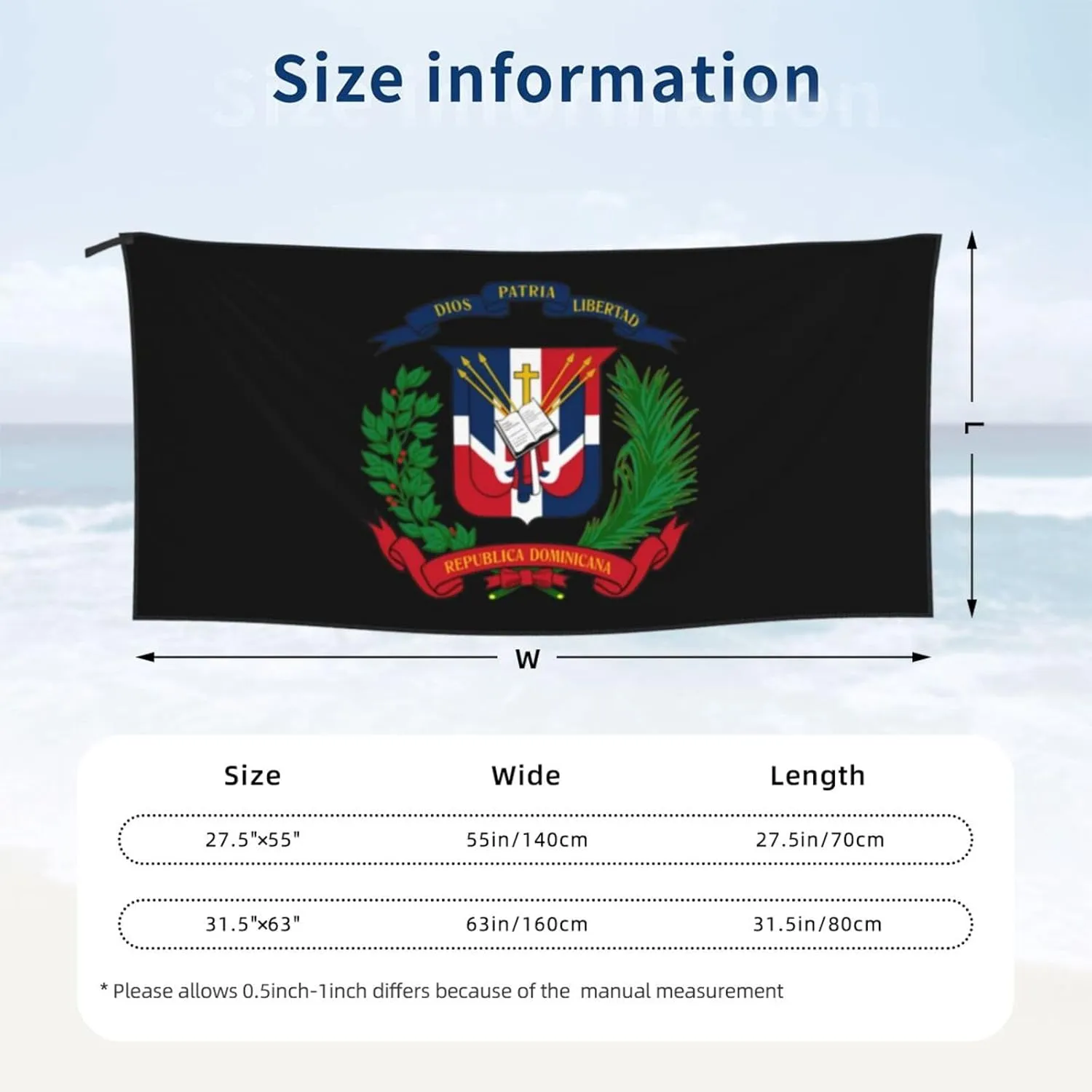 Coat of arms of The Dominican Republic Beach Towel Quick Dry Sand Free Lightweight Large 27.5"x55" with Travel Bag - Vacation Essentials Bath Towel for Pool, Summer