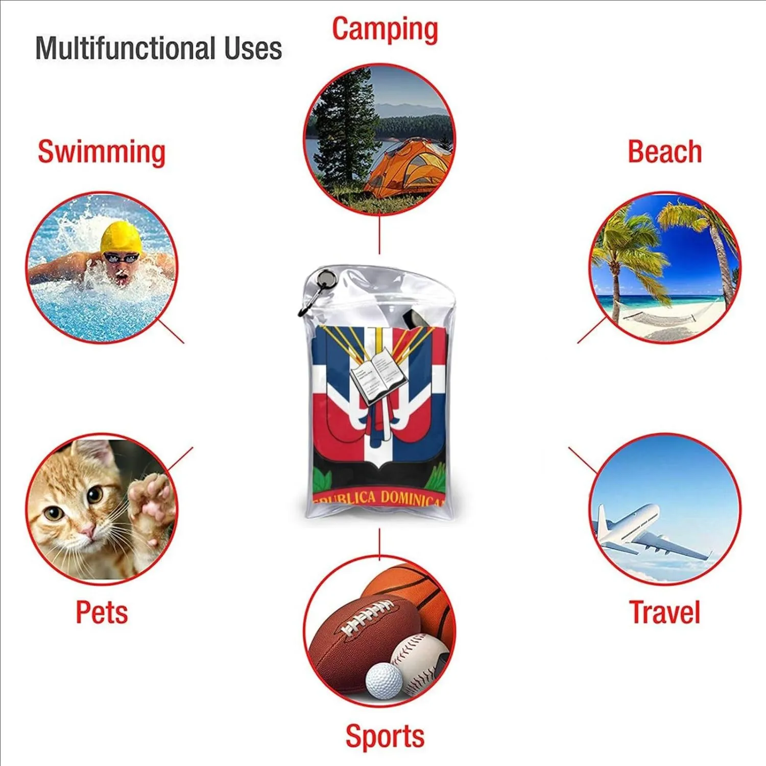 Coat of arms of The Dominican Republic Beach Towel Quick Dry Sand Free Lightweight Large 27.5"x55" with Travel Bag - Vacation Essentials Bath Towel for Pool, Summer