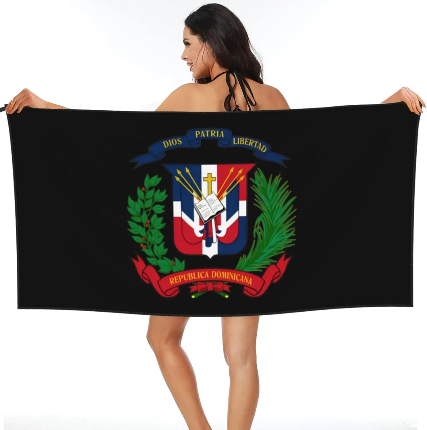 Coat of arms of The Dominican Republic Beach Towel Quick Dry Sand Free Lightweight Large 27.5"x55" with Travel Bag - Vacation Essentials Bath Towel for Pool, Summer