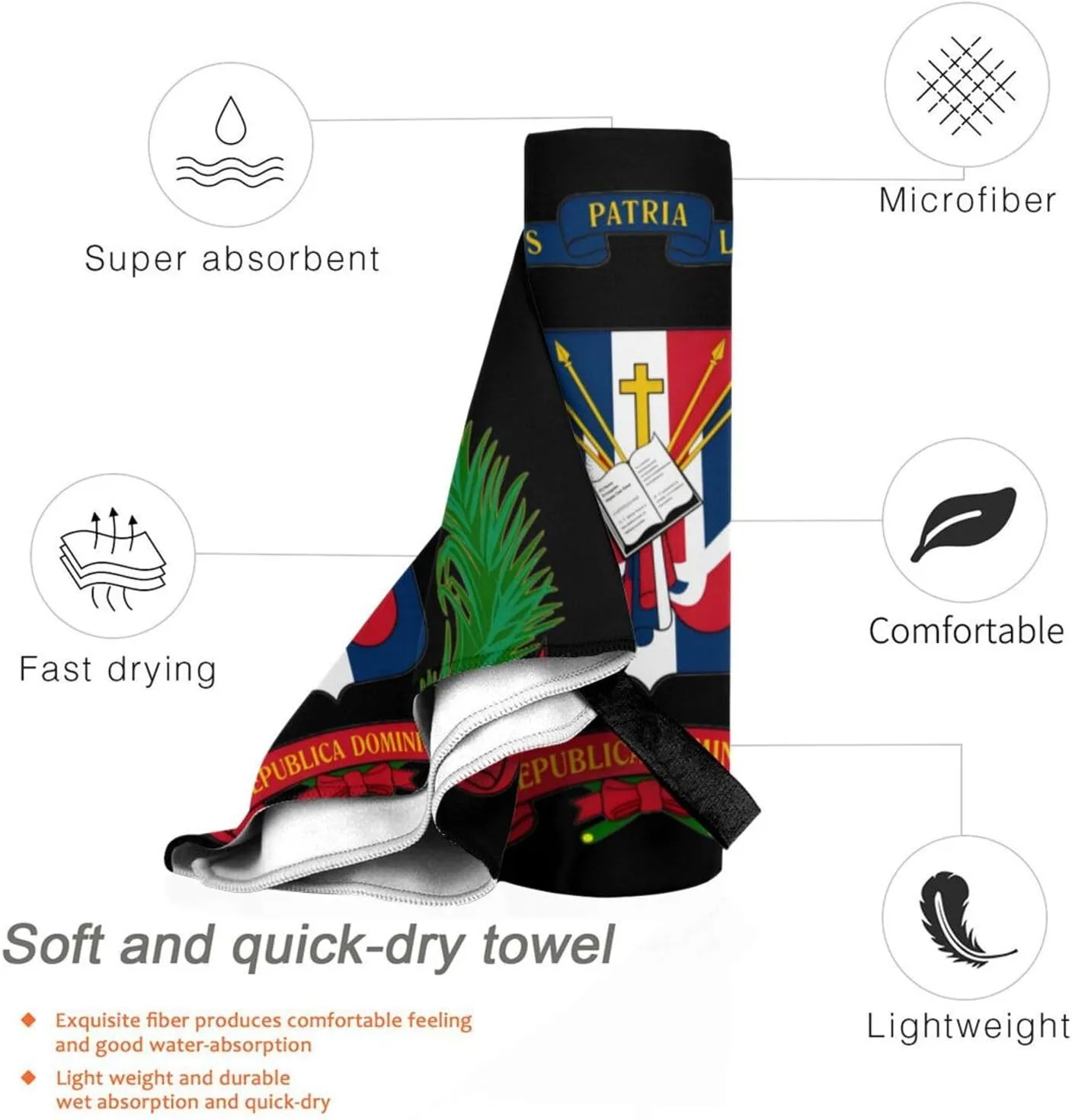 Coat of arms of The Dominican Republic Beach Towel Quick Dry Sand Free Lightweight Large 27.5"x55" with Travel Bag - Vacation Essentials Bath Towel for Pool, Summer