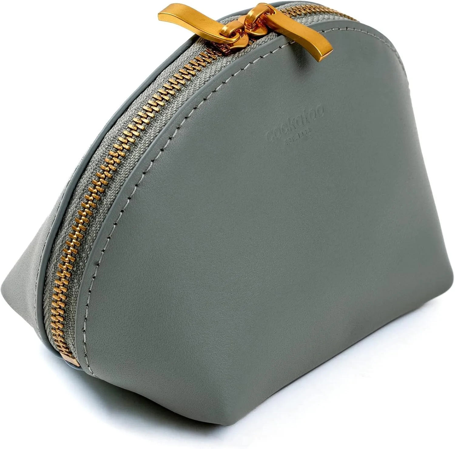 Cockatoo Makeup Bag Small Travel Cosmetic Pouch Genuine Leather Cosmetic Organizer for Women (Sage)