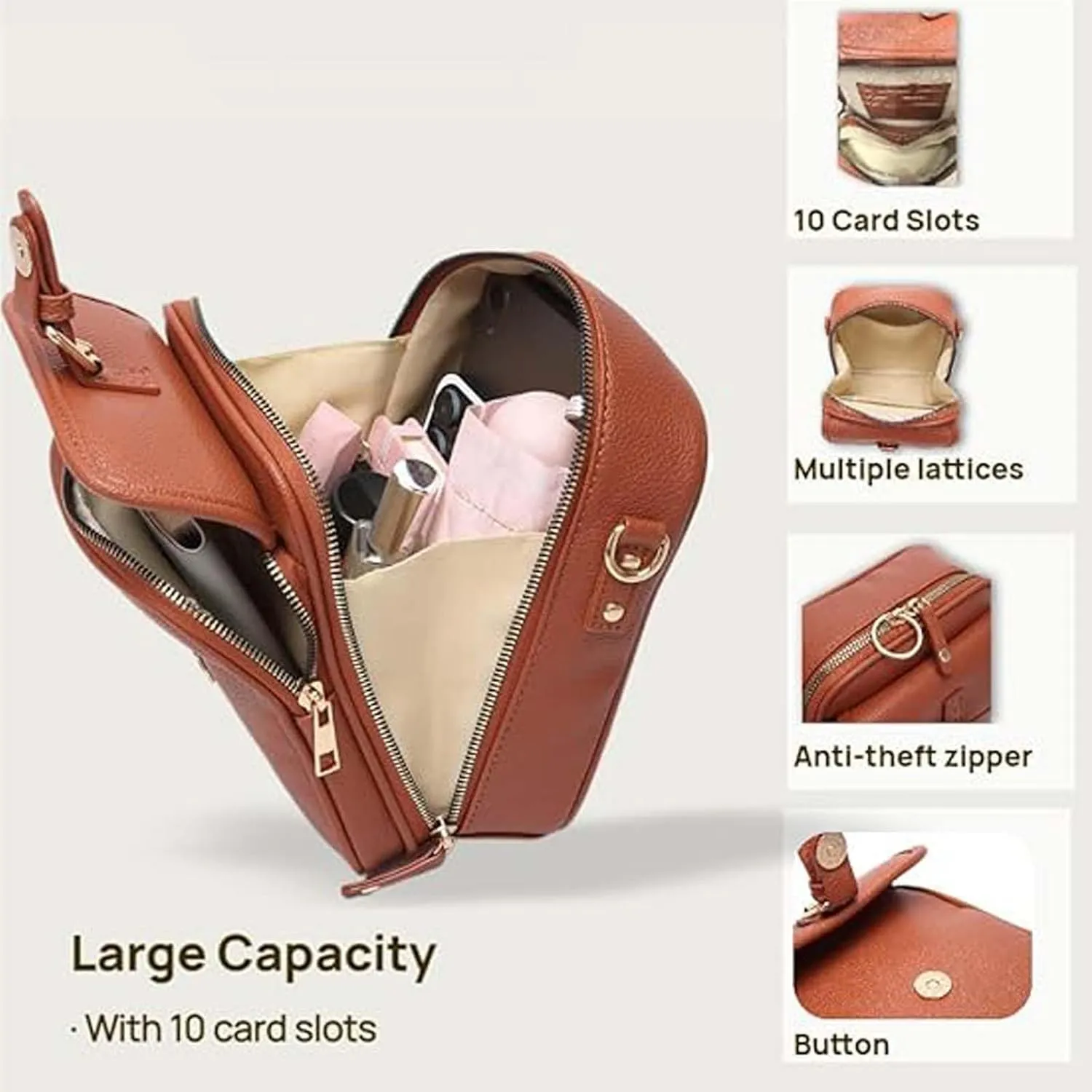 Collaboraten1 Crossbody Leather Bag, 2025 New Urvashi Crossbody Leather Bag, Anti-Theft Retro Design, Large Capacity