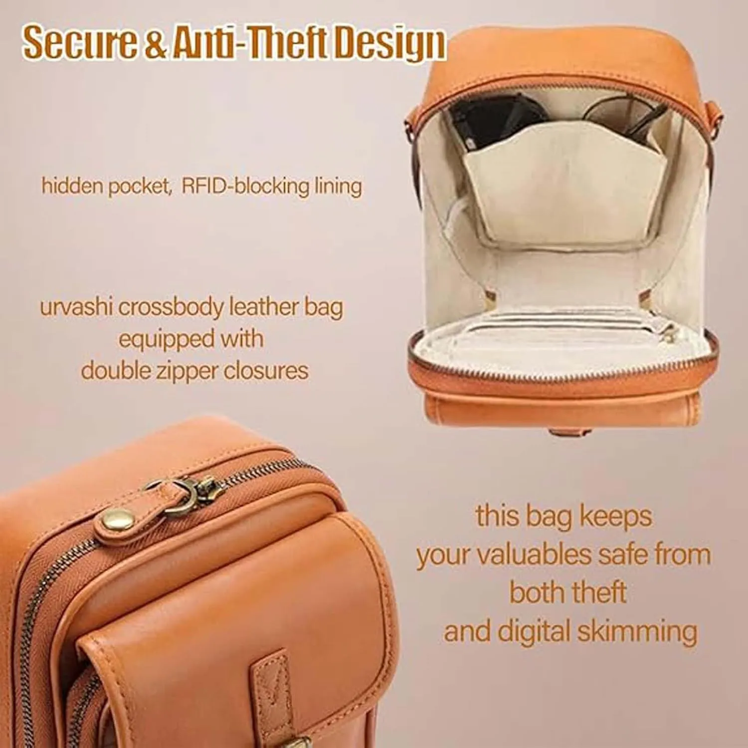 Collaboraten1 Crossbody Leather Bag, 2025 New Urvashi Crossbody Leather Bag, Anti-Theft Retro Design, Large Capacity