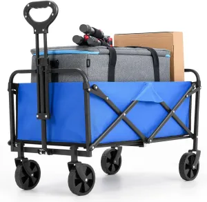 Collapsible Foldable Wagon,Wagons Carts Foldable with Wheels,Utility Grocery Folding Beach Wagon for Sand Garden Sports Shopping Outdoor(Sky Blue).