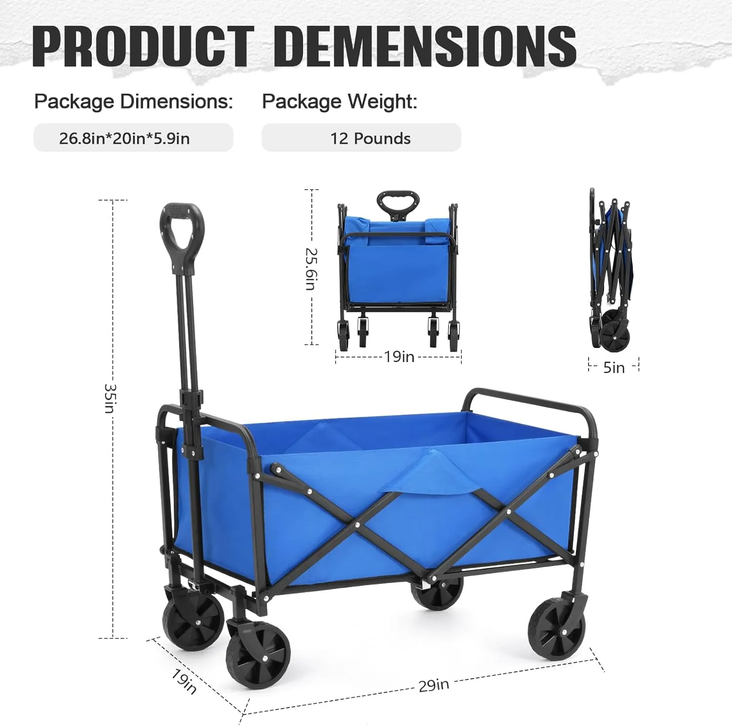 Collapsible Foldable Wagon,Wagons Carts Foldable with Wheels,Utility Grocery Folding Beach Wagon for Sand Garden Sports Shopping Outdoor(Sky Blue).