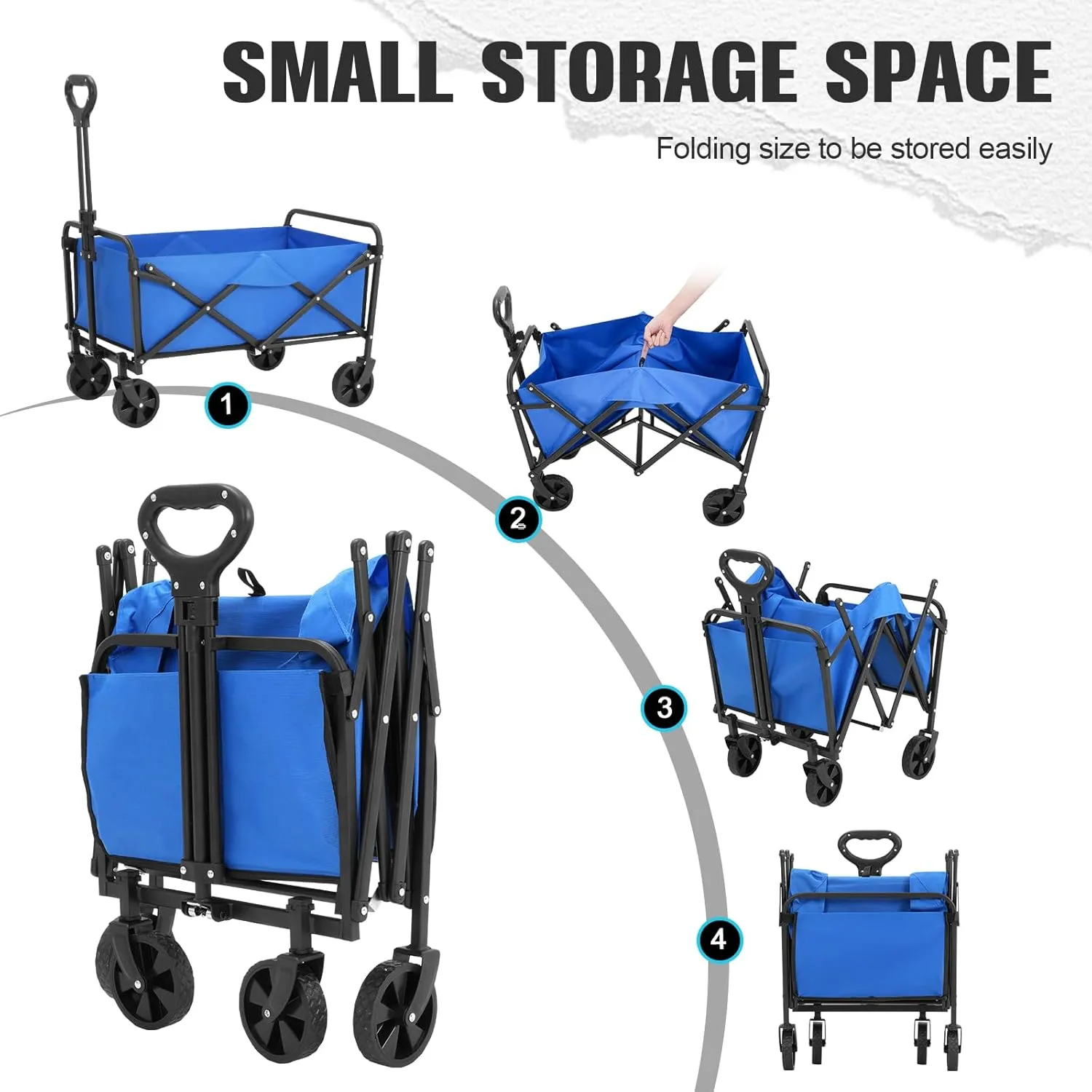 Collapsible Foldable Wagon,Wagons Carts Foldable with Wheels,Utility Grocery Folding Beach Wagon for Sand Garden Sports Shopping Outdoor(Sky Blue).