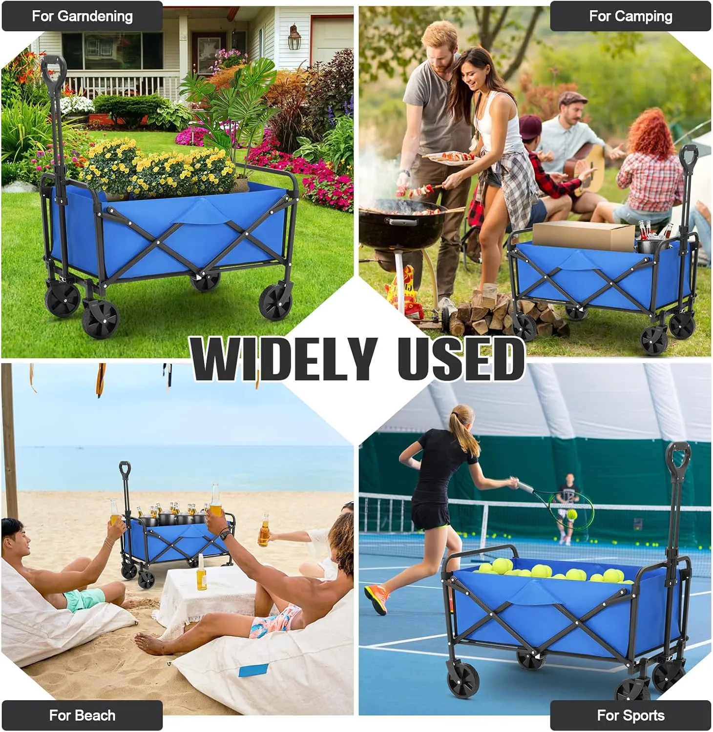 Collapsible Foldable Wagon,Wagons Carts Foldable with Wheels,Utility Grocery Folding Beach Wagon for Sand Garden Sports Shopping Outdoor(Sky Blue).
