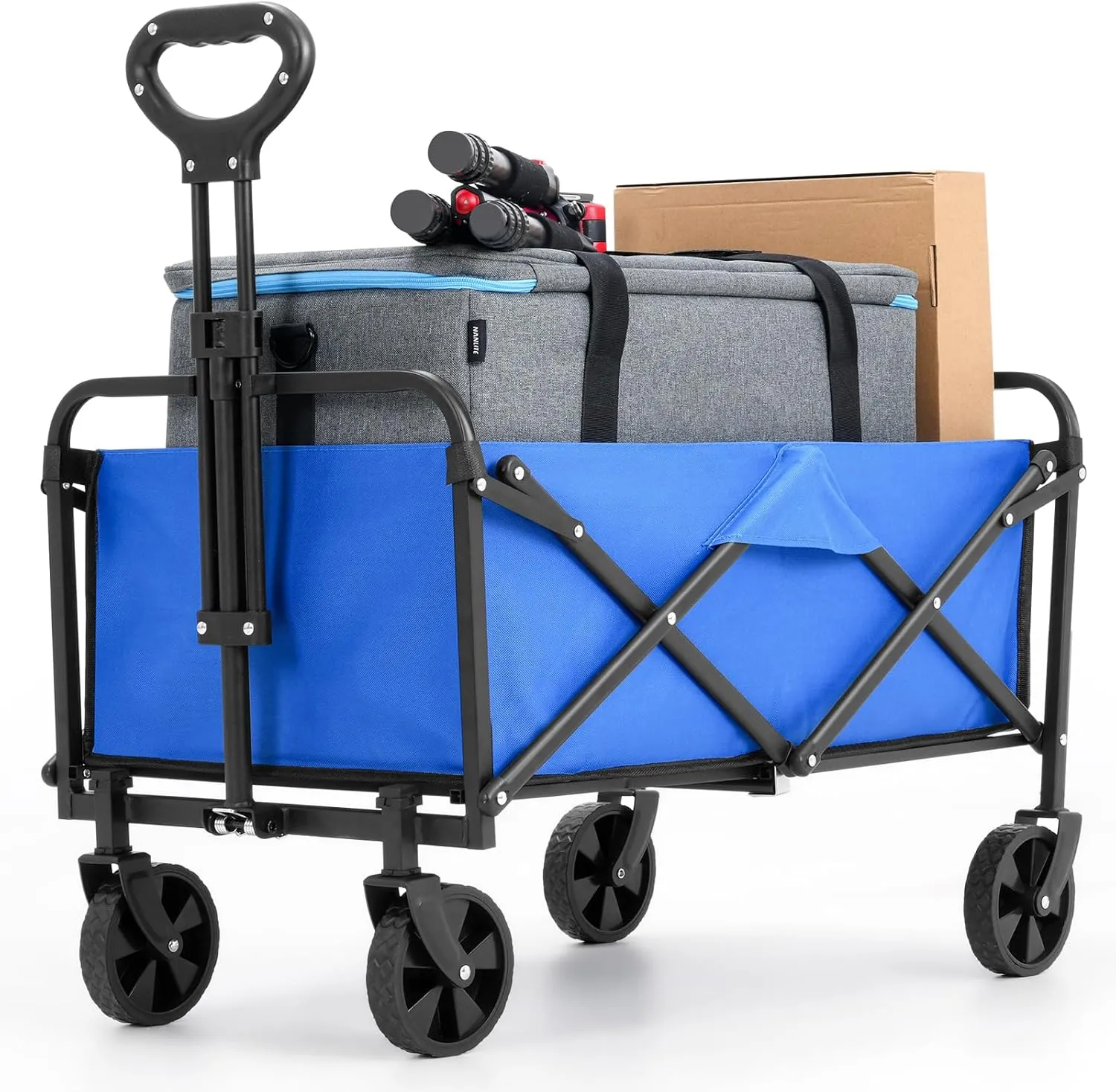 Collapsible Foldable Wagon,Wagons Carts Foldable with Wheels,Utility Grocery Folding Beach Wagon for Sand Garden Sports Shopping Outdoor(Sky Blue).