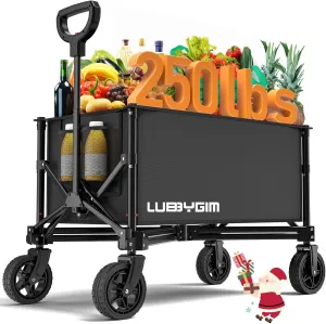 Collapsible Folding Outdoor Utility Wagon, 120L Beach Wagon Cart with All Terrain Wheels, 225lbs Heavy Duty Foldable Grocery Wagon for Camping Garden Shopping Sports