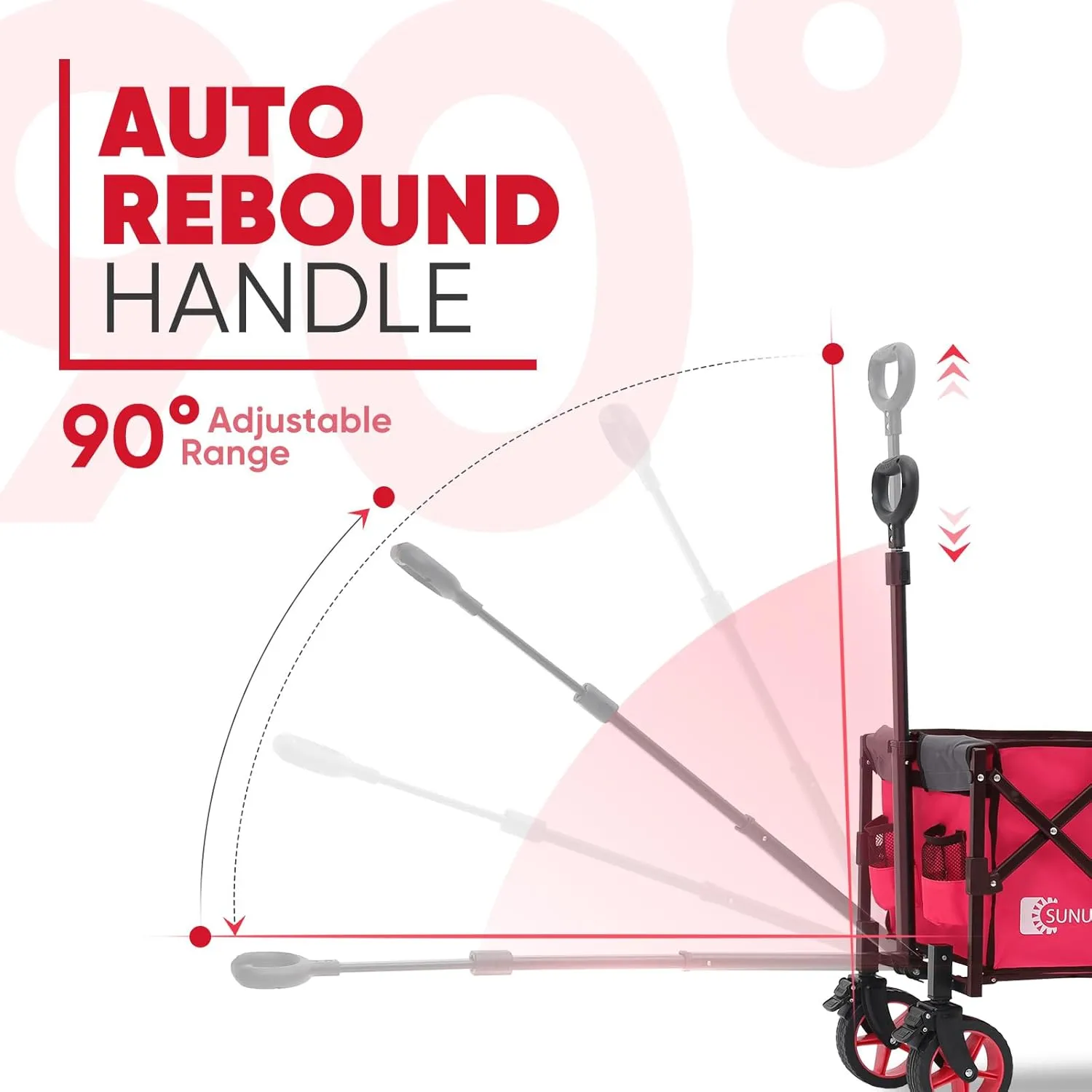 Collapsible Wagon Cart 226.8L - Extra Long Foldable Utility Wagon with Tailgate, Brakes, Anti-Rebounding Handler & 2 Cup Holders, for Groceries, Camping, Shopping, Garden - Pink