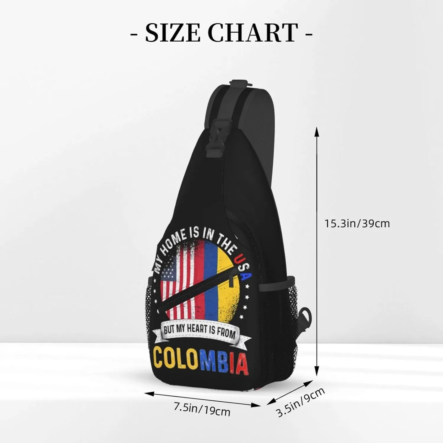 Colombian American Patriot Heart is From Colombia Flag Crossbody Bag Cross Chest Bag Adjustable Sling Backpack Sports Gym Shoulder Bags Travel Cycling Daypack Diagonally Casual Rucksack