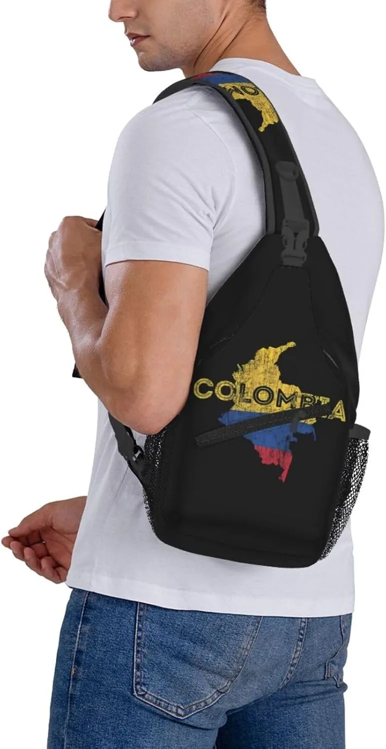 Colombian Map Colombia Flag Crossbody Bag Cross Chest Bag Adjustable Sling Backpack Sports Gym Shoulder Bags Travel Cycling Daypack Diagonally Casual Rucksack