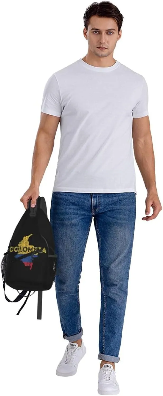 Colombian Map Colombia Flag Crossbody Bag Cross Chest Bag Adjustable Sling Backpack Sports Gym Shoulder Bags Travel Cycling Daypack Diagonally Casual Rucksack