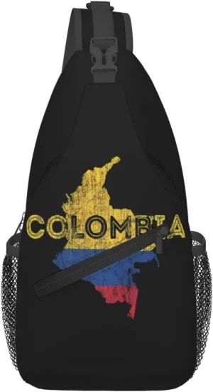 Colombian Map Colombia Flag Crossbody Bag Cross Chest Bag Adjustable Sling Backpack Sports Gym Shoulder Bags Travel Cycling Daypack Diagonally Casual Rucksack