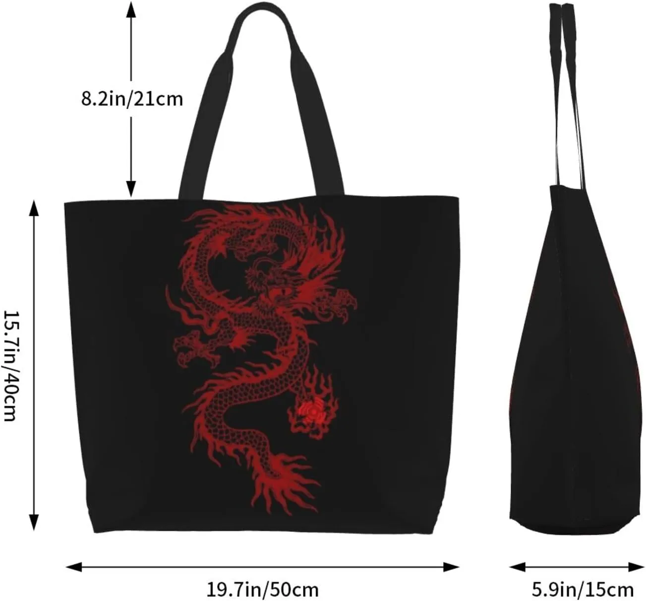 Cool Dragon Tote Bag Foldable Dragon Shoulder Bags Reusable Grocery Tote Bag Beach Bag Shopping Bag Travel Bag