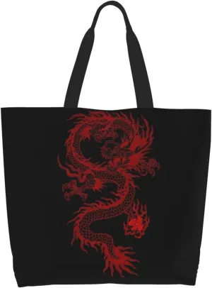 Cool Dragon Tote Bag Foldable Dragon Shoulder Bags Reusable Grocery Tote Bag Beach Bag Shopping Bag Travel Bag