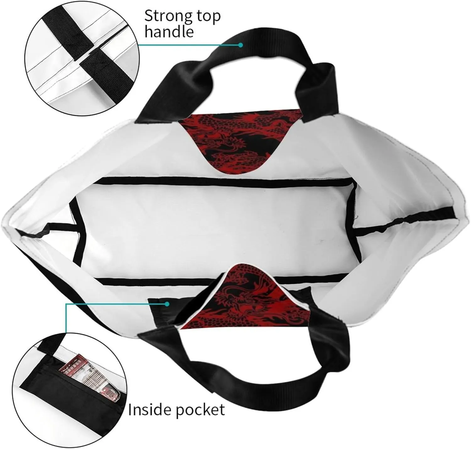 Cool Dragon Tote Bag Foldable Dragon Shoulder Bags Reusable Grocery Tote Bag Beach Bag Shopping Bag Travel Bag