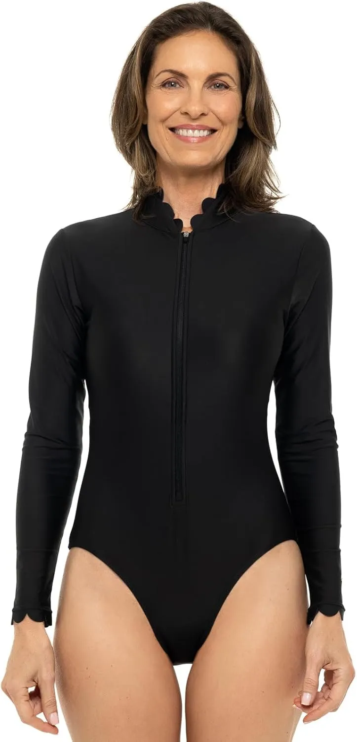 Coolibar UPF 50  Women's Great Star Scallop Long Sleeve Swimsuit - Sun Protective