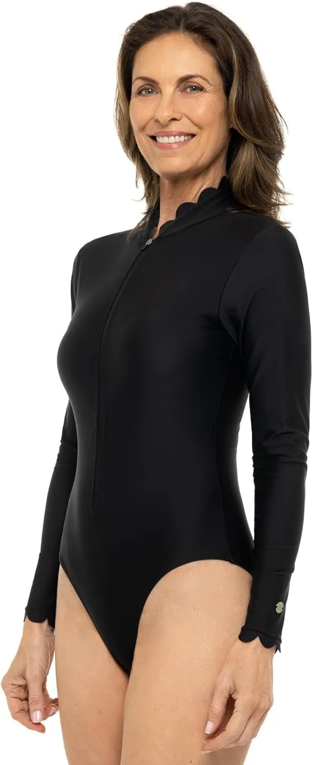 Coolibar UPF 50  Women's Great Star Scallop Long Sleeve Swimsuit - Sun Protective
