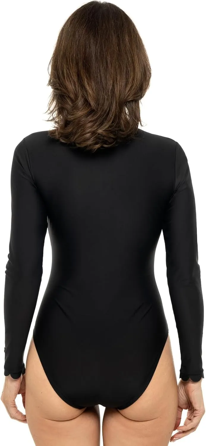 Coolibar UPF 50  Women's Great Star Scallop Long Sleeve Swimsuit - Sun Protective