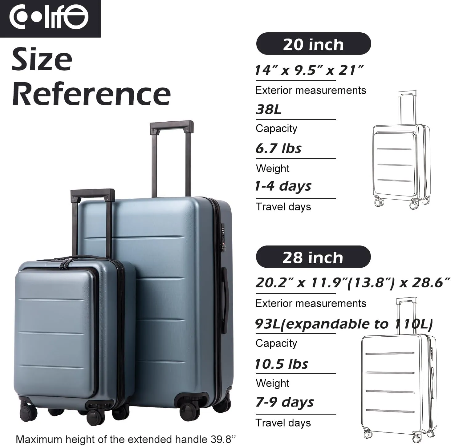 Coolife Luggage Suitcase Piece Carry On ABS PC Spinner Trolley with pocket Compartmnet(Sakura pink, 20in(carry on))