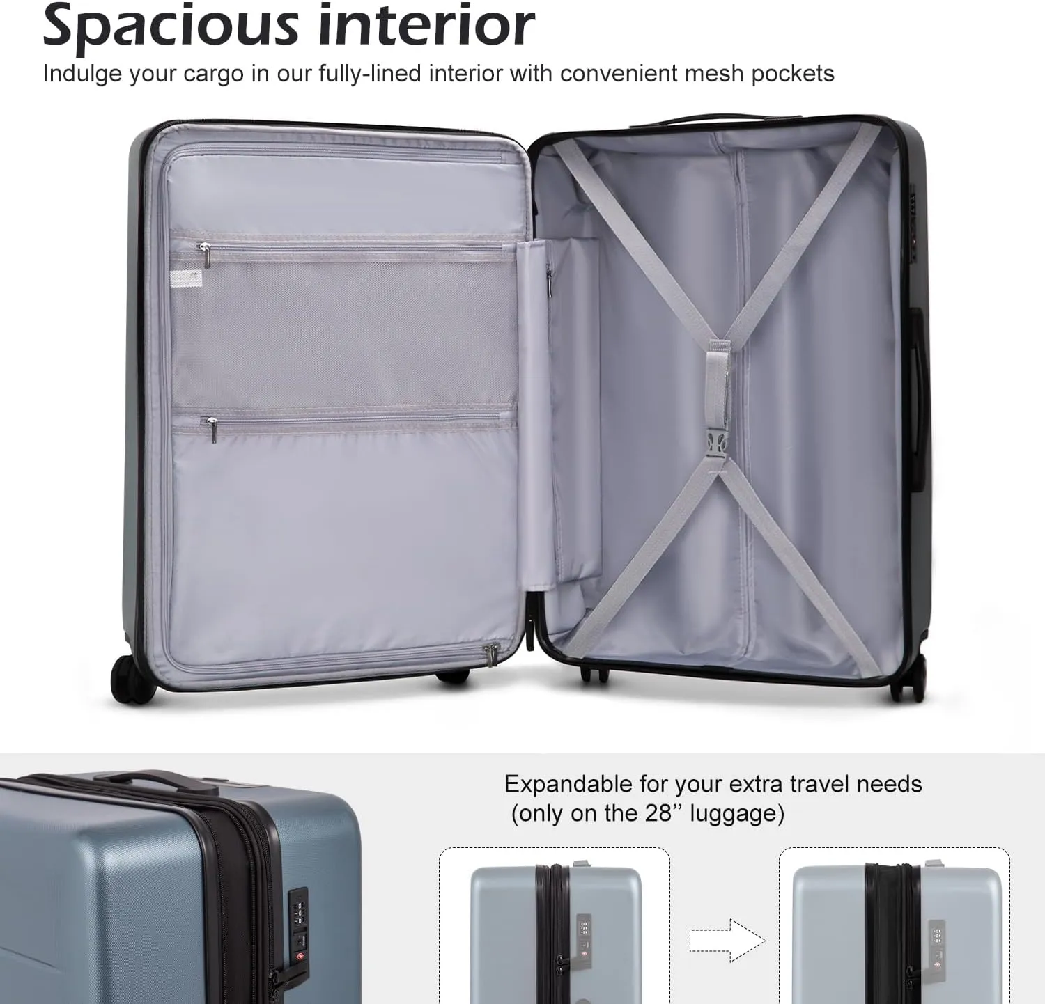 Coolife Luggage Suitcase Piece Carry On ABS PC Spinner Trolley with pocket Compartmnet(Sakura pink, 20in(carry on))