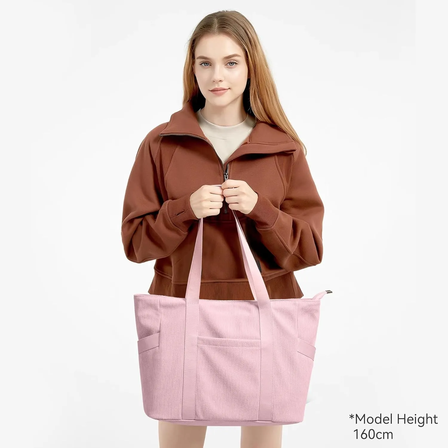 Corduroy Tote Bag Women Zipper Large Capacity 18L Anti Splash Casual Shoulder Hobo Handbag Everyday Work Travel